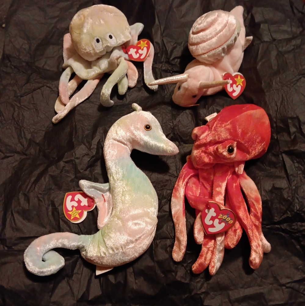 NWT TY BEANIE BABIES SWIRLY, GOOCHY, NEON & WIGGLY